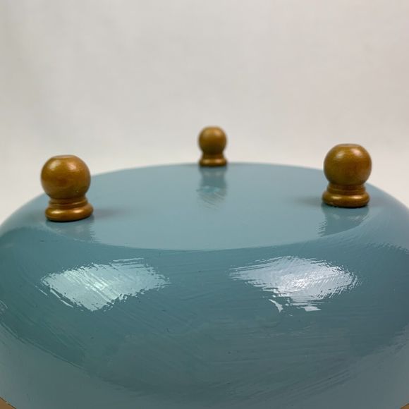 Wood Bowl Hand Painted Glossy Gold French Blue Footed Jewelry Trinket Dish - Picture 5 of 9